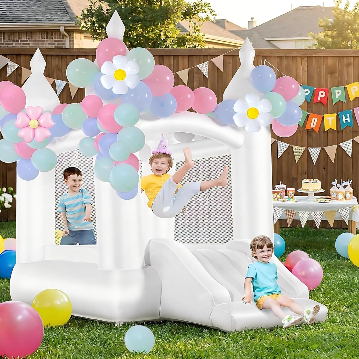 Kids Outdoor Bounce House - Biały dmuchany zamek do skakania dla