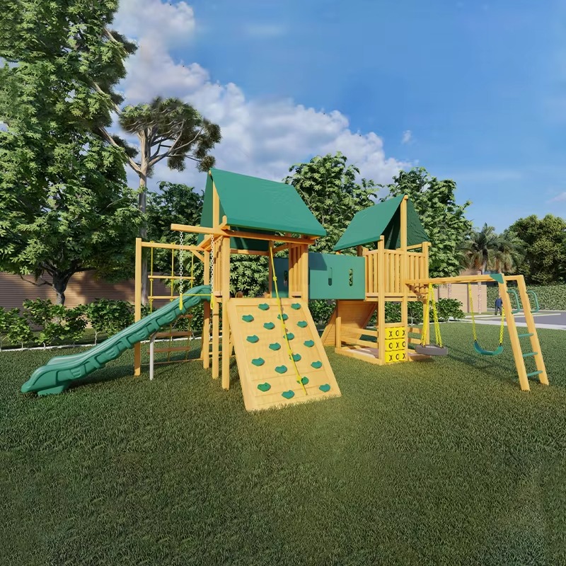 Kids Outdoor Wooden Playset - Duży Drewniany Park Rozrywki z Wieżą,