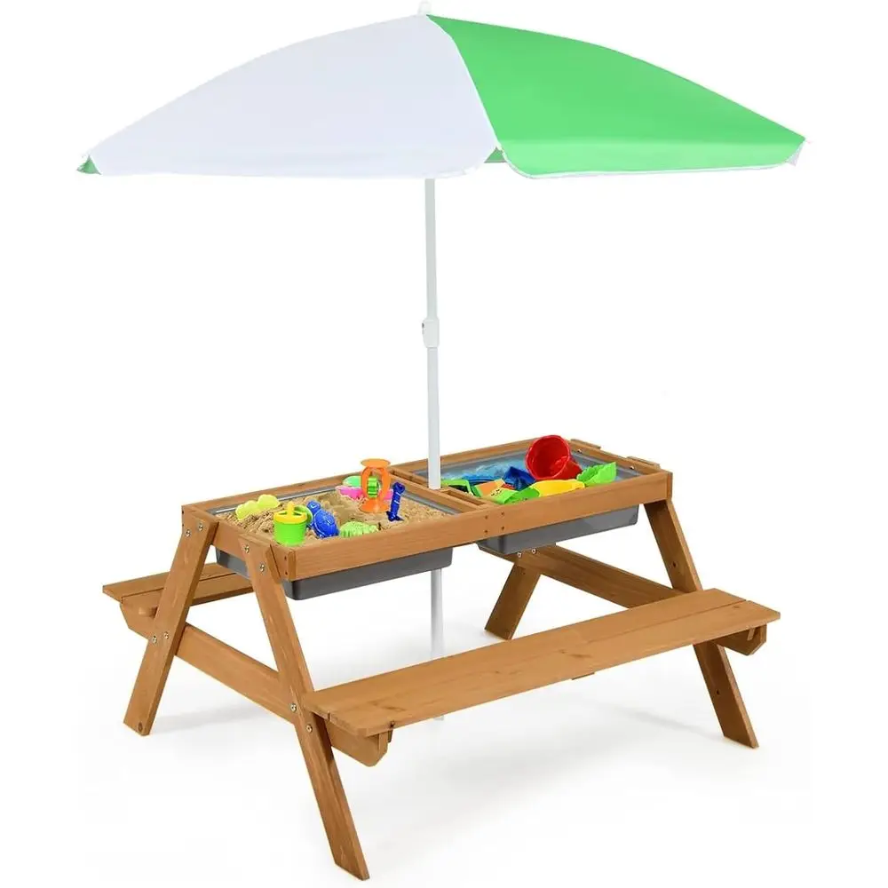 Kids Outdoor Wooden Table - Drewniany stolik piknikowy 4w1 z piaskiem