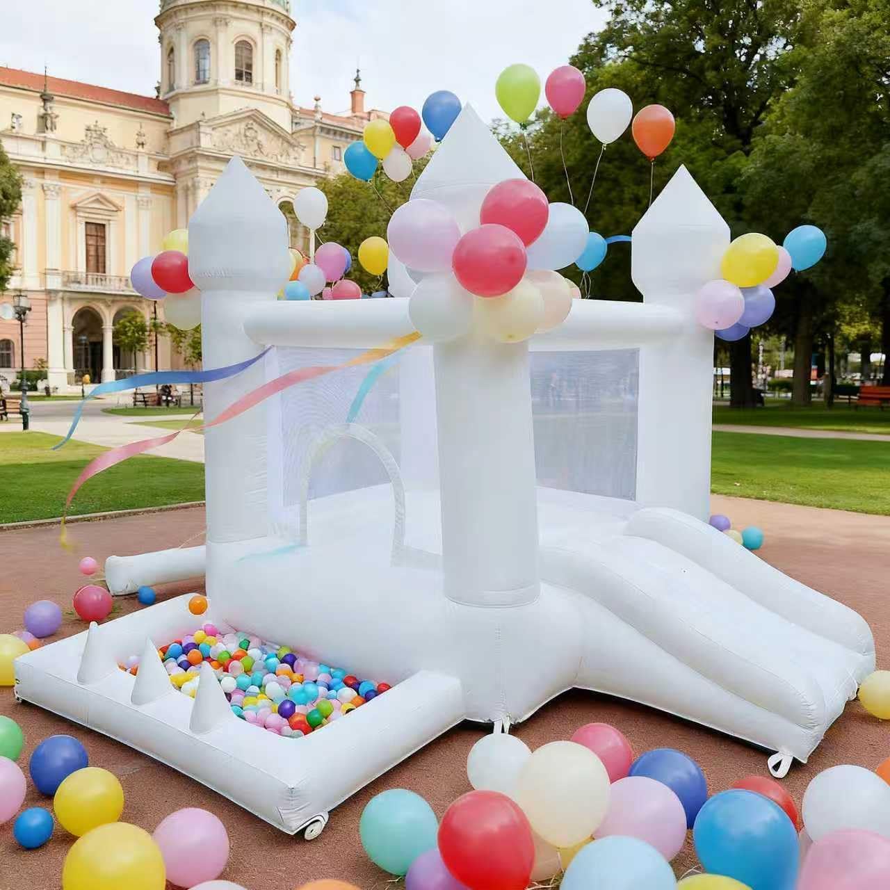 Kids Outdoor Bounce House - Biały dmuchany zamek do skakania, zamek