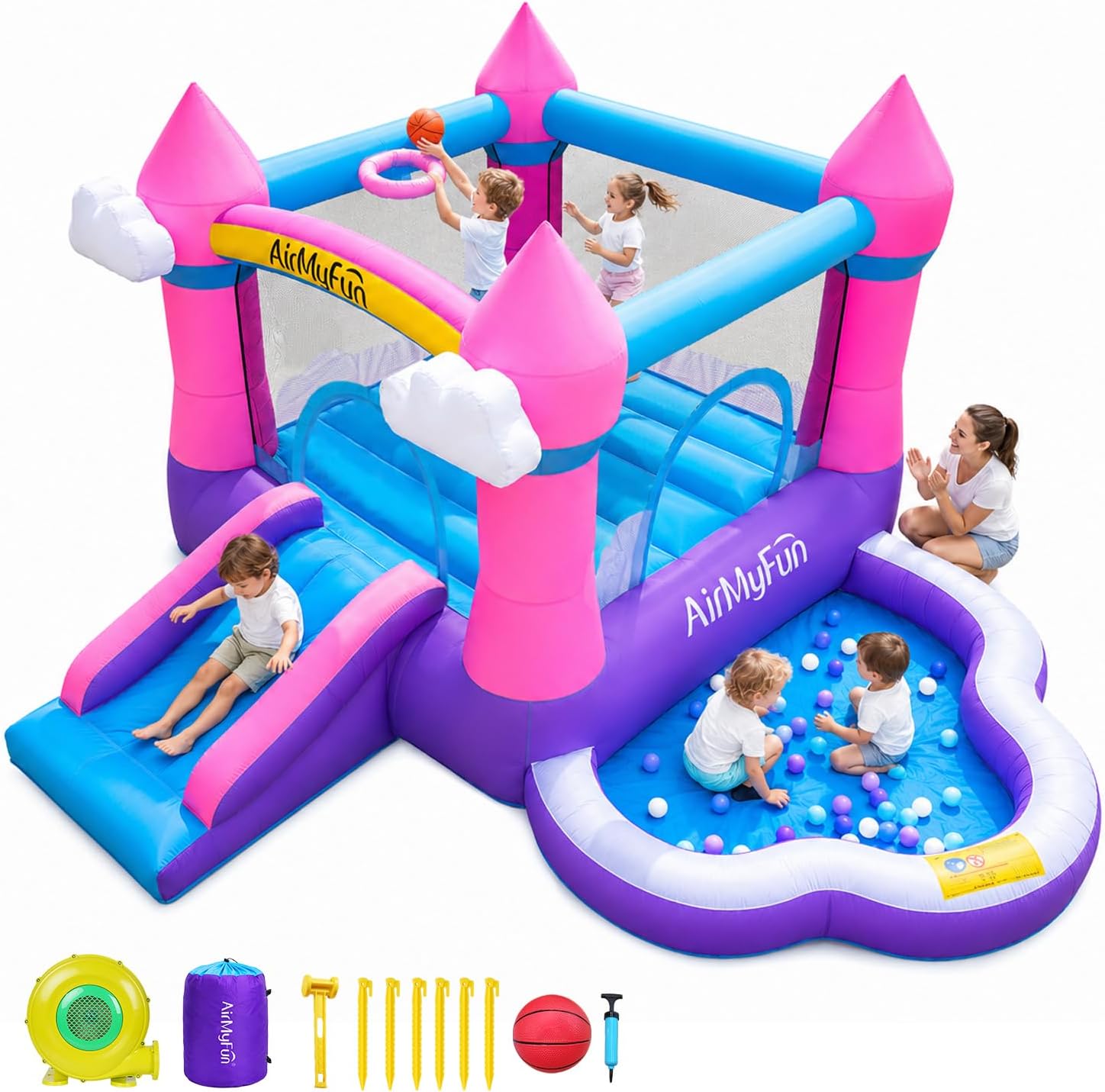 Kids Outdoor Bounce House - Różowy dmuchany zamek do skakania dla