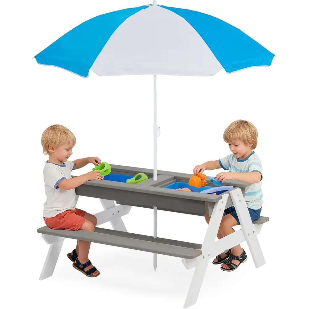 Kids Outdoor Wooden Table - Konwertowalny drewniany stolik piknikowy 3w1 dla
