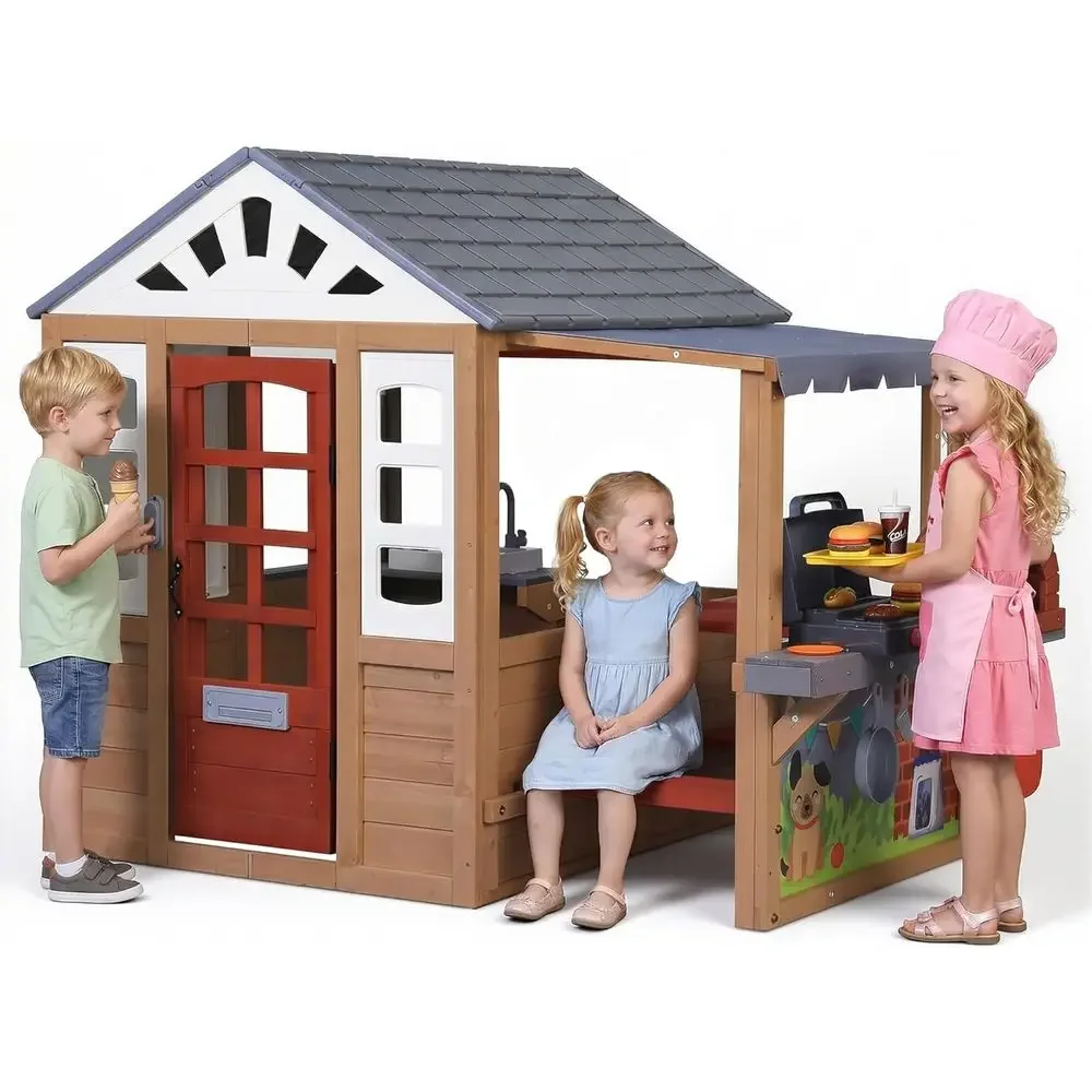 Kids Outdoor Wooden Playhouse - Drewniany domek do zabawy dla dzieci