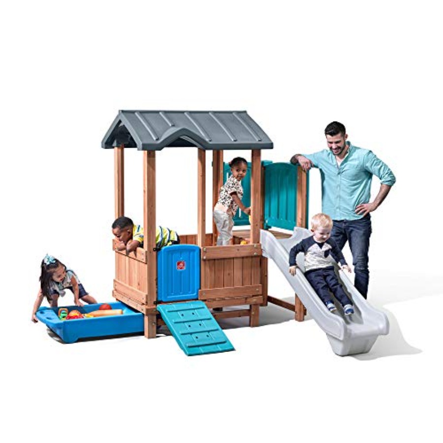 Kids Outdoor Wooden Playhouse - Drewniany domek do zabawy i zjeżdżalnia,