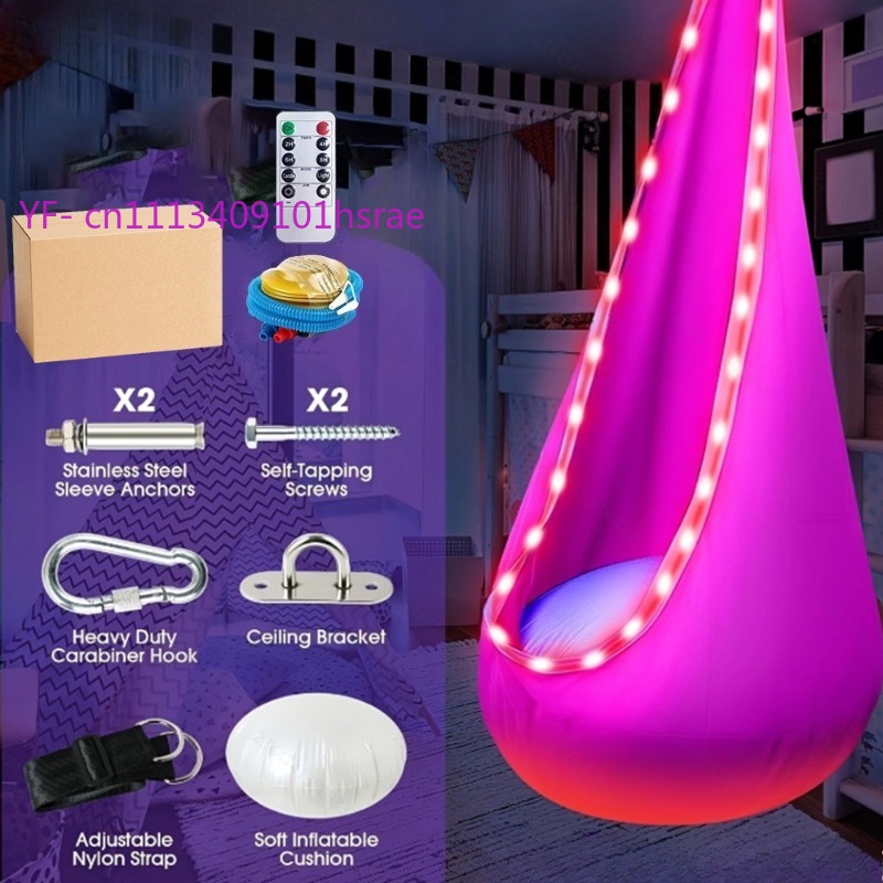 Kids Outdoor Hammock Swing - Świecący LED-owy dmuchany hamak przenośny pluszowy