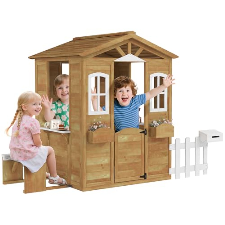 Kids Outdoor Wooden Playhouse - Domek do zabawy na zewnątrz dla