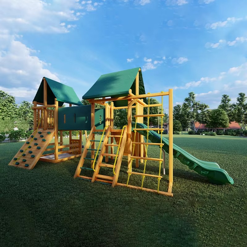 Duży Drewniany Park Rozrywki z – Kids Outdoor Wooden Playset recenzja i cena