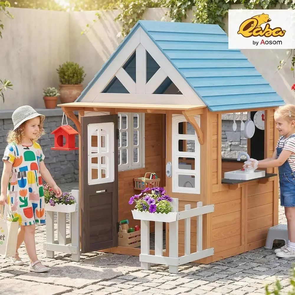 Domek do zabawy na zewnątrz Qa – Kids Outdoor Wooden Playhouse recenzja i cena