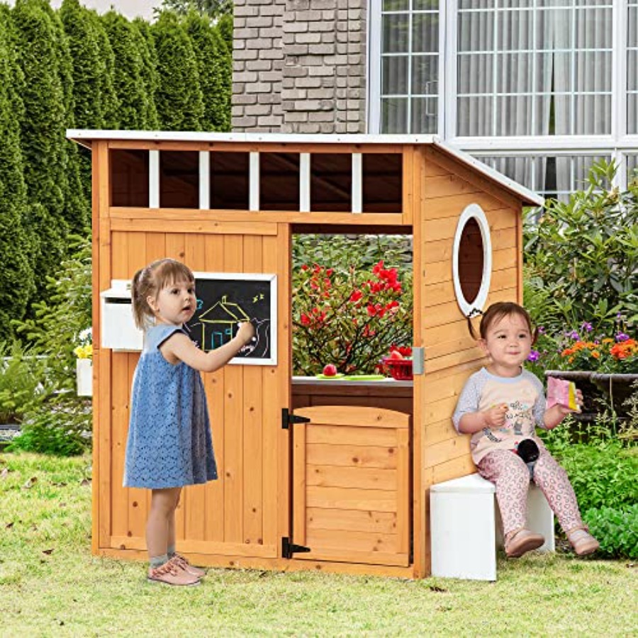 Drewniany domek do zabawy dla  – Kids Outdoor Wooden Playhouse recenzja i cena