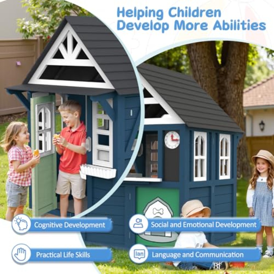 Drewniany domek dla dzieci do  – Kids Outdoor Wooden Playhouse recenzja i cena