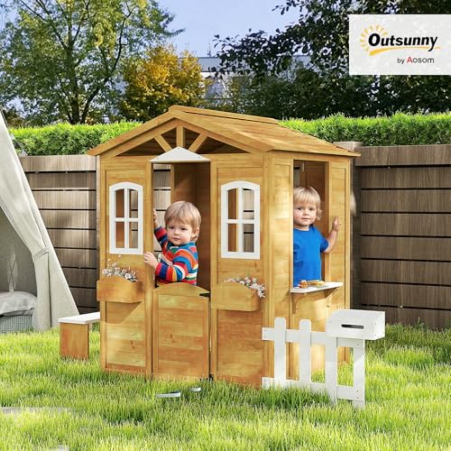 Domek do zabawy na zewnątrz dl – Kids Outdoor Wooden Playhouse recenzja i cena